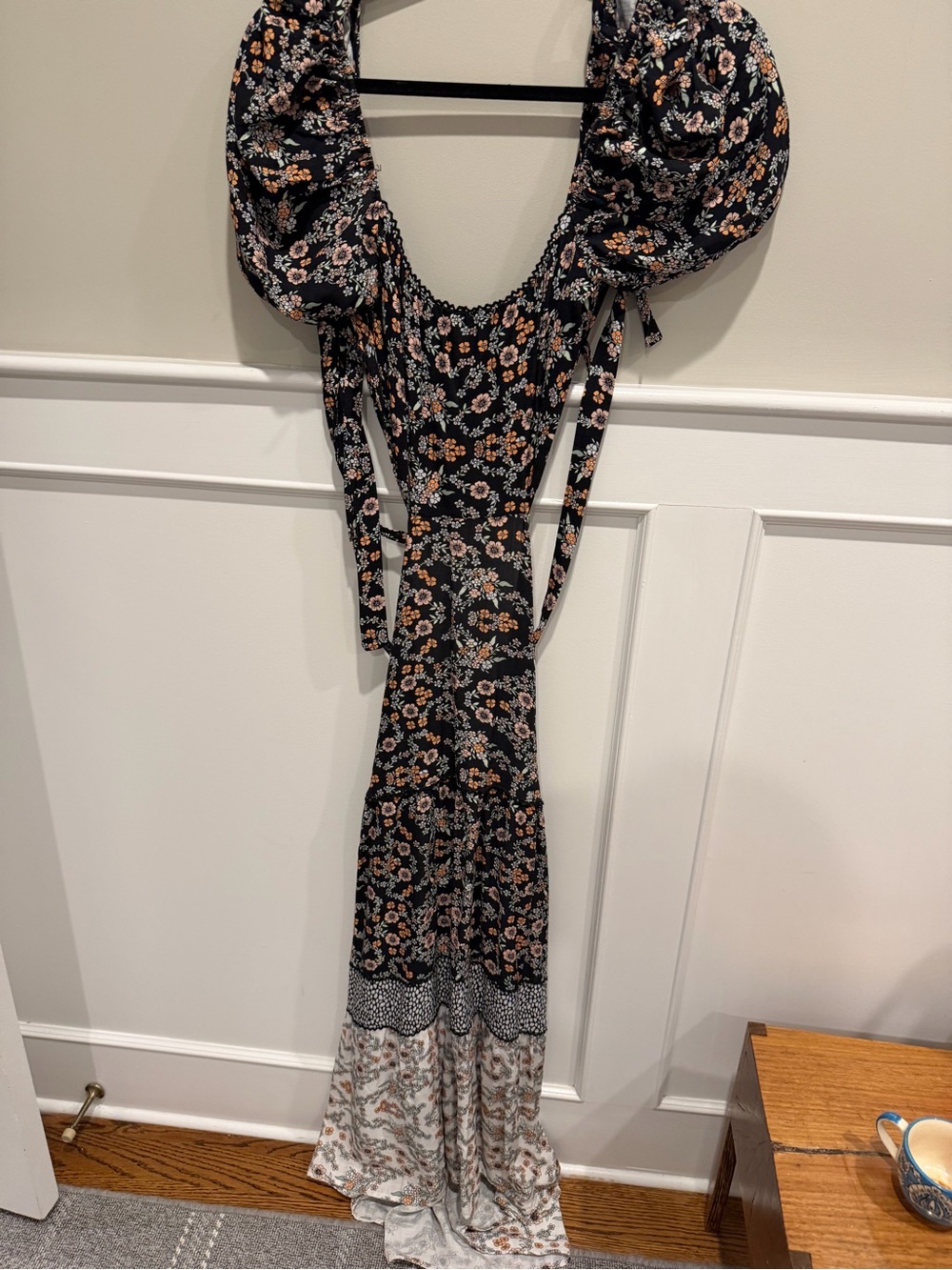 Maaji Black Floral Maxi Dress with Puff Sleeves